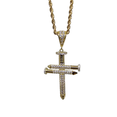 10 Karats Croix en clou  2.5MM Torsade Chaine en or jaune MBS_040