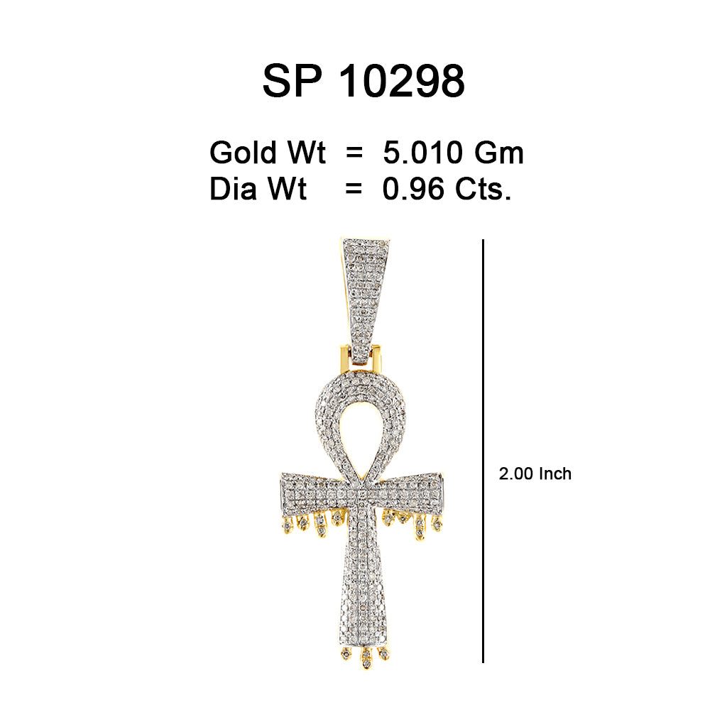 10K Or Jaune 0.96CT diamant Pendentif Croix SP-10298