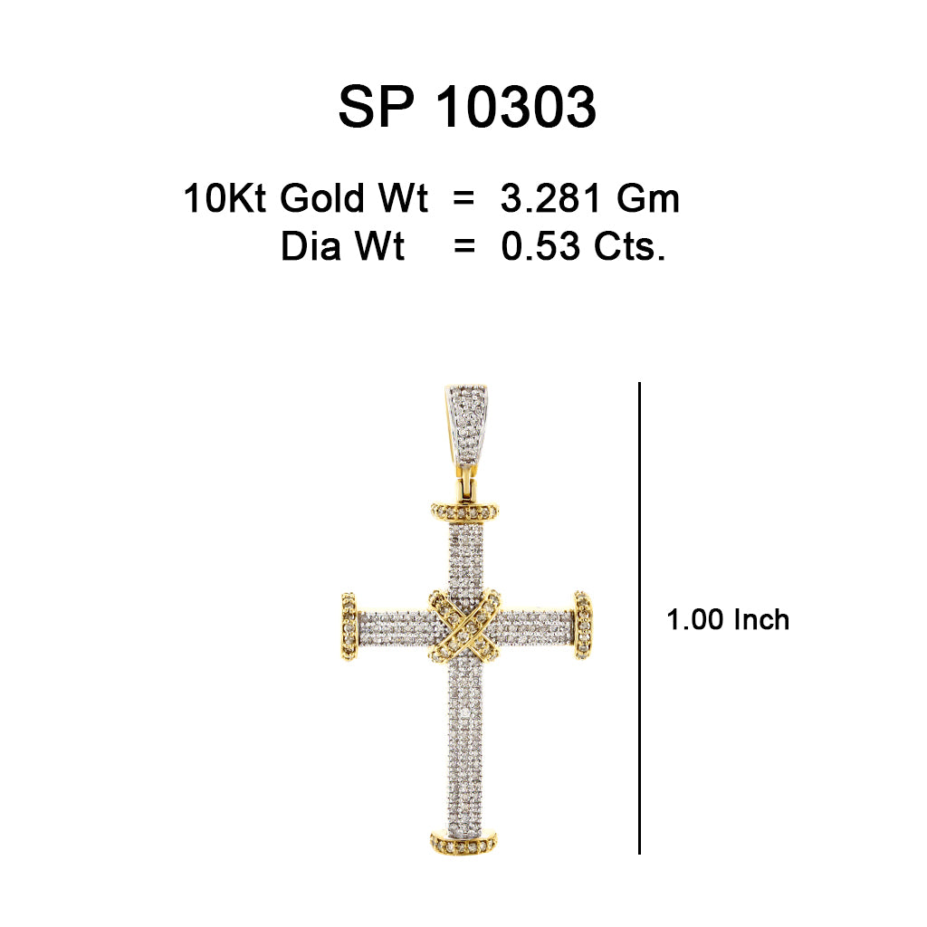 10K Or Jaune 0.53CT diamant Pendentif Croix SP-10303