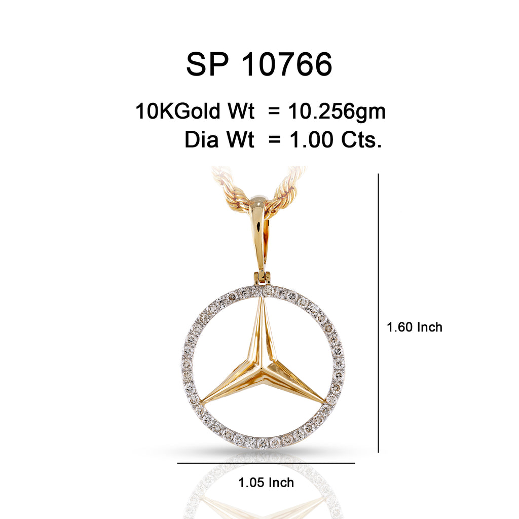 10K Or Jaune 1.00CT diamant Pendentif Mercedes SP-10766