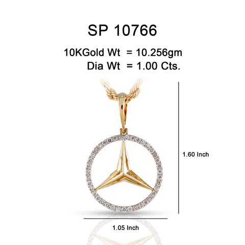 10K Or Jaune 1.00CT diamant Pendentif Mercedes SP-10766