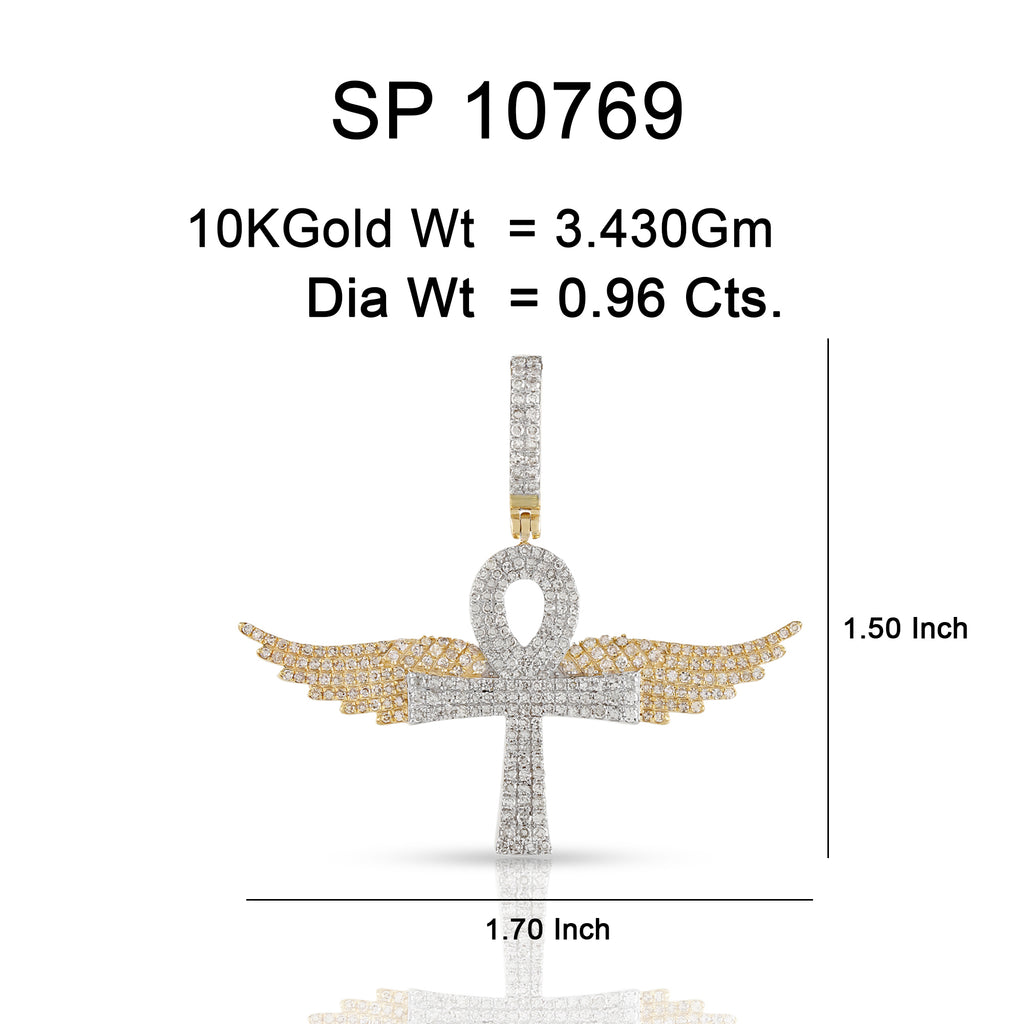 10K Or Jaune 0.96CT diamant Pendentif Croix avec  Ailes SP-10769