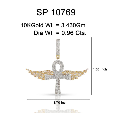 10K Or Jaune 0.96CT diamant Pendentif Croix avec  Ailes SP-10769