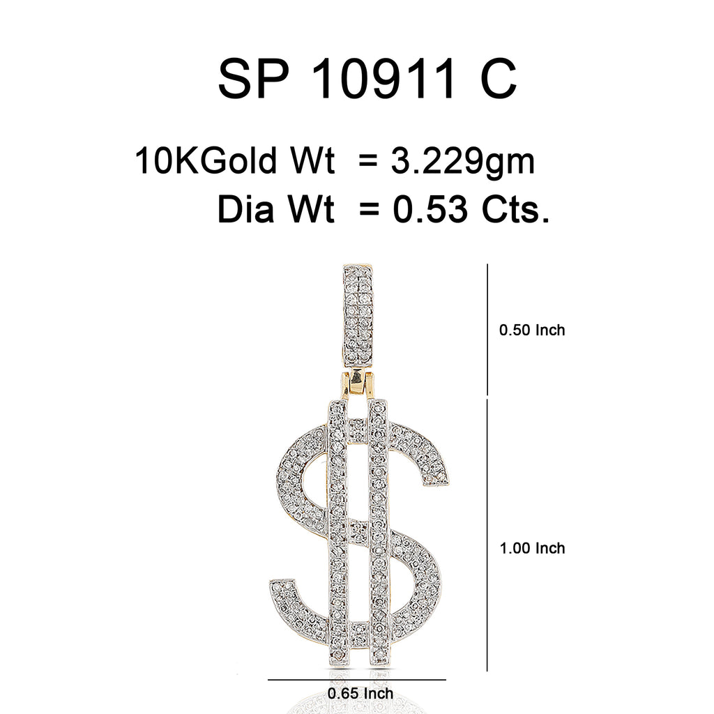 10K Or Jaune 0.53 CT diamant Pendentif Signe D'argent SP-10911