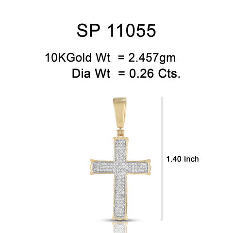 10K Or Jaune 0.26 CT diamant Pendentif Croix SP-11055