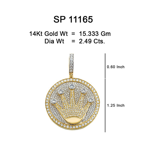 10K Or Jaune 2.49CT diamant Pendentif Couronne  SP-11165