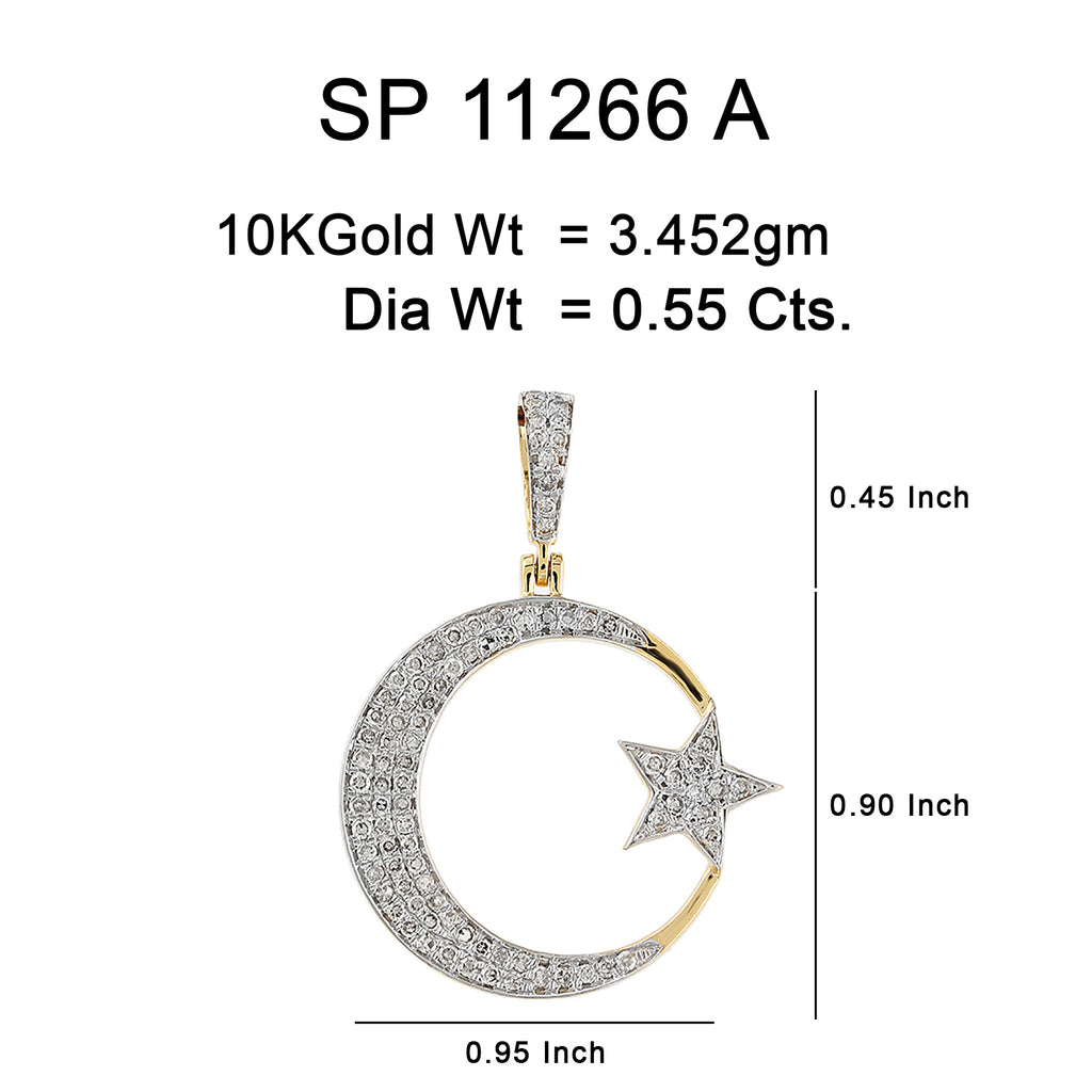 10K Or Jaune 0.55CT diamant Pendentif Lune Etoile SP-11266