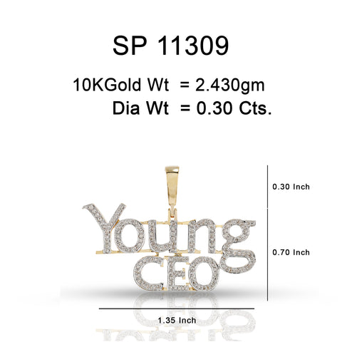 10K Or Jaune 0.30CT diamant Pendentif Young CEO SP-11309