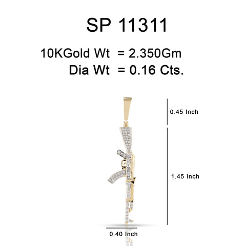 10K Or Jaune 0.16CT diamant Pendentif Fusil SP-11311