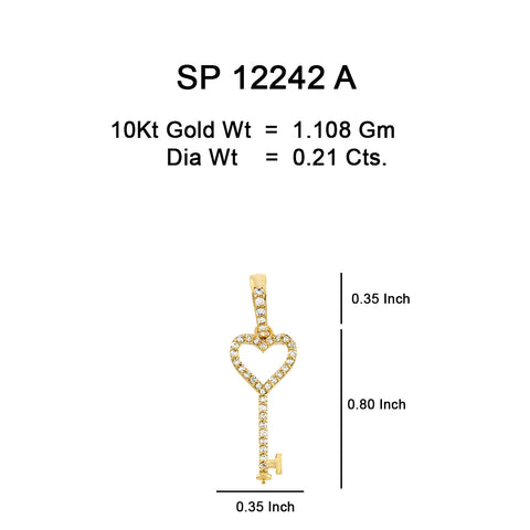 10K Or Jaune 0.21CT diamant Pendentif Cle de l'amour SP-12242