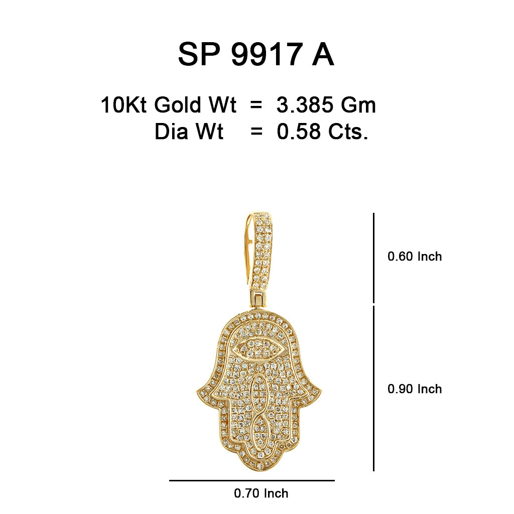 10K Or Jaune 0.58CT diamant Pendentif Hamza SP-9917