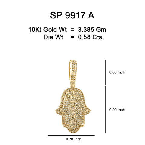 10K Or Jaune 0.58CT diamant Pendentif Hamza SP-9917